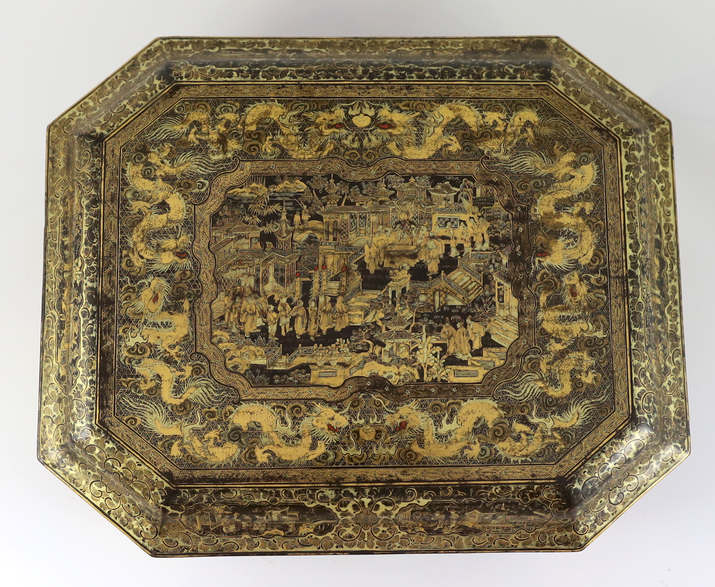 A Chinese Export gilt-decorated black lacquer games box, c.1830